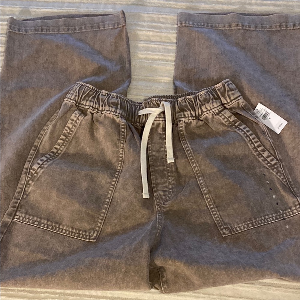 Casual Brown Drawstring Pants